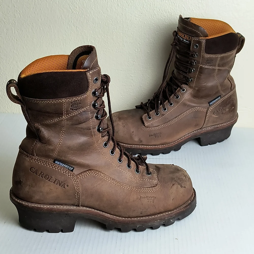 Carolina Birch 8.5 Brown High-Top Leather Combat Boots Durable Soles - Vibram